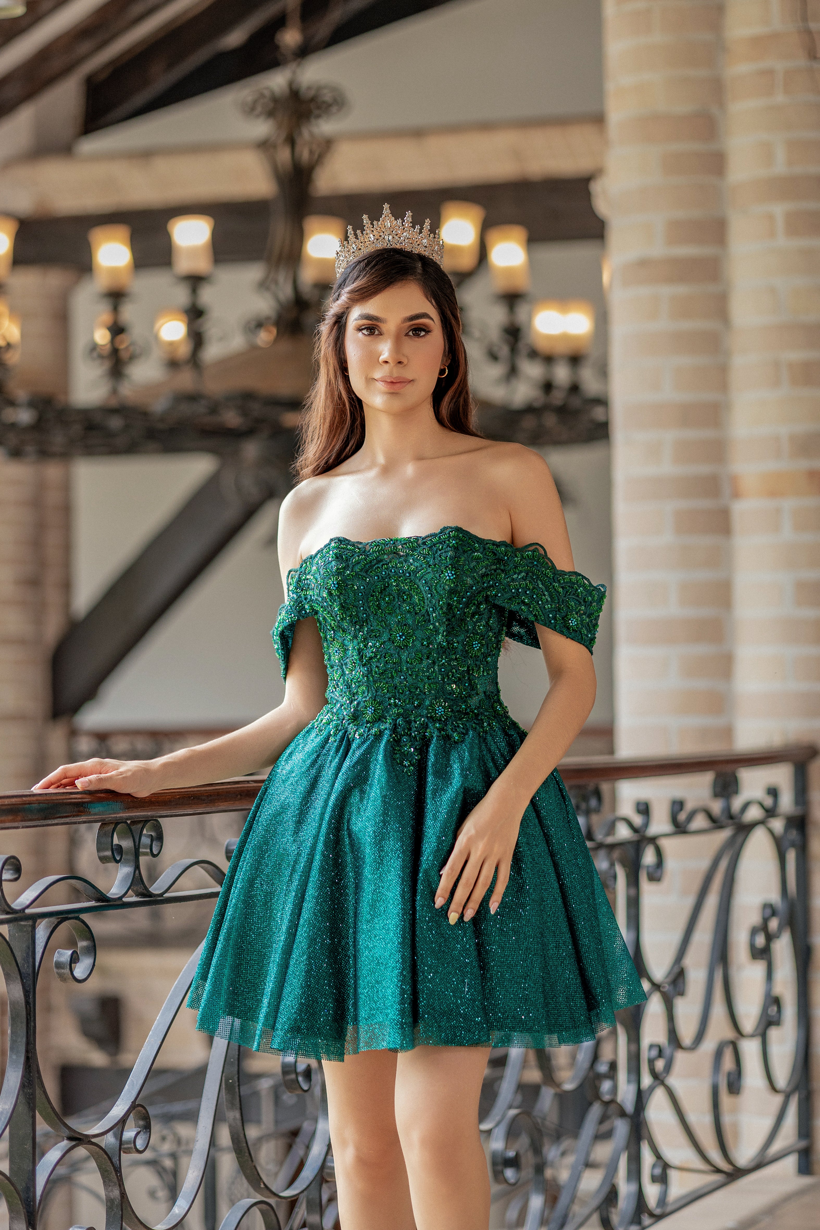 Vestido de 15 años verde esmeralda.