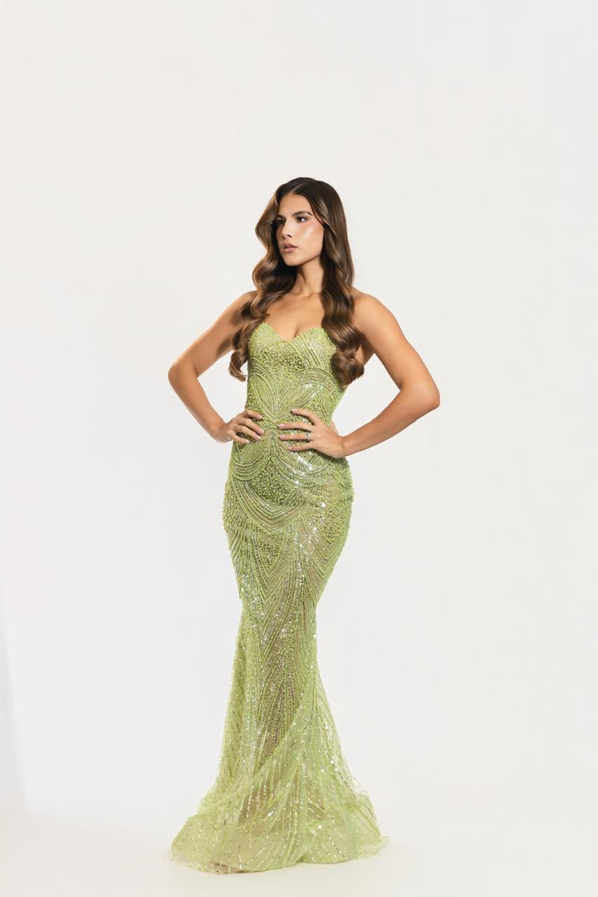 Vestido Verde Lima con Pedrería de Lujo
